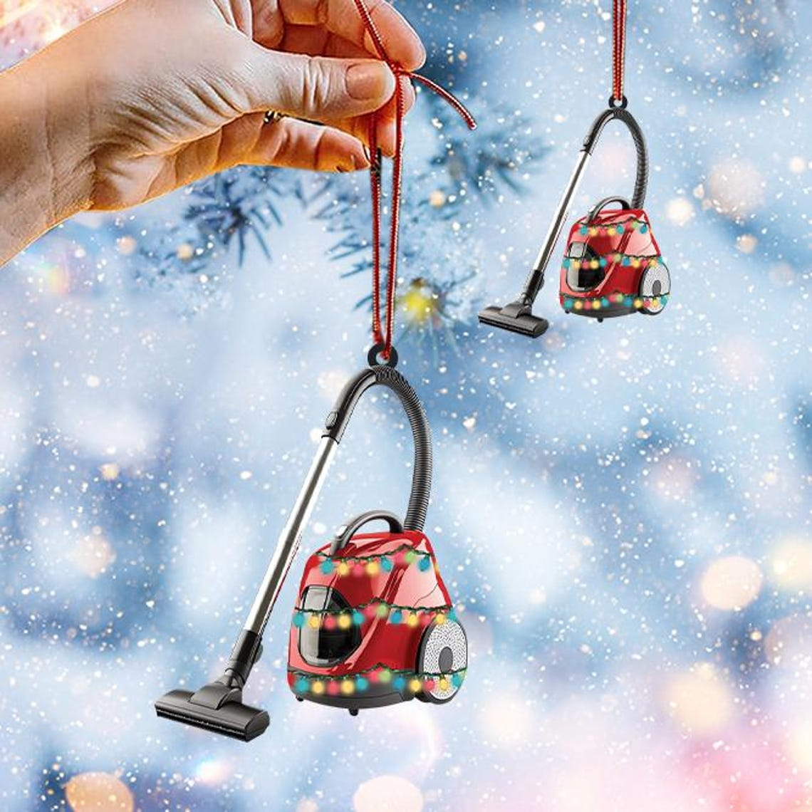 Robotic Vacuum Cleaner Hanging Ornament, Vacuum Cleaner Christmas Light Ornament Decor