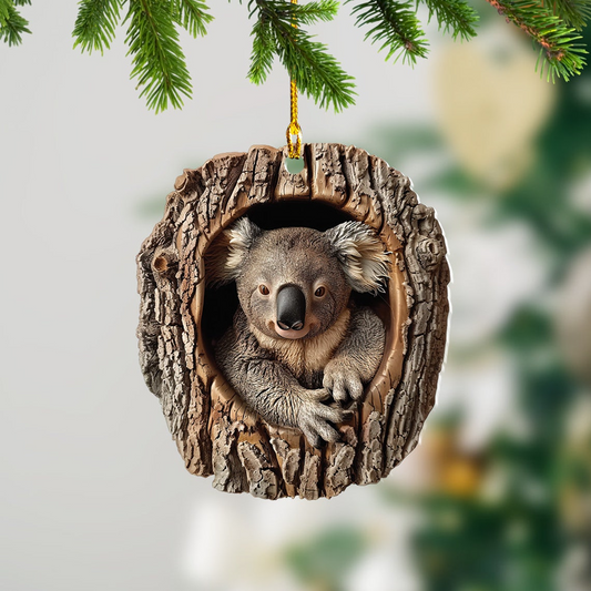 Koala Flat Hanging Christmas Ornament Gift, Christmas Koala Rearview Mirror Car Ornament Decor