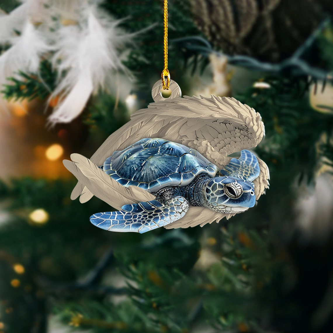 Blue Turtle Sleeping Angel Ornament Decor, Turtle Angel Wings Hanging Christmas Ornament Gift