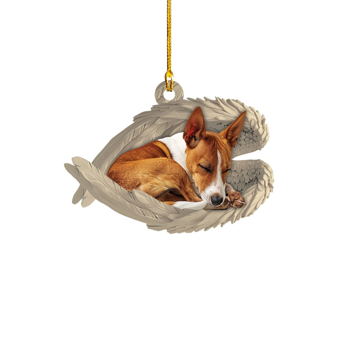 Basenji Dog Sleeping Angel Wings Ornament Gift, Christmas Basenji Dog Car Ornament Decor