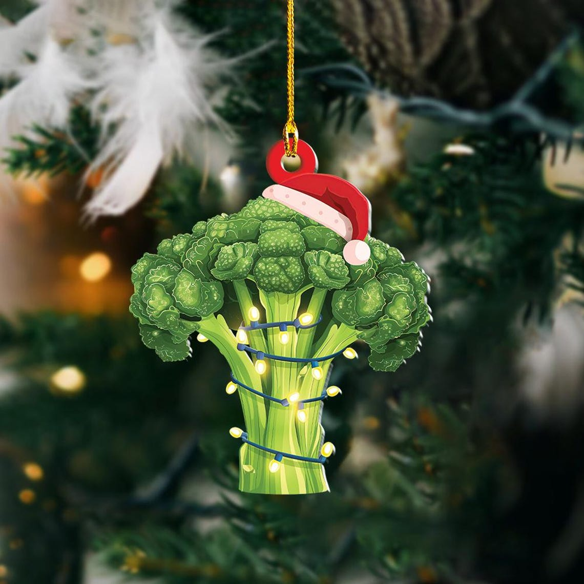 Broccoli Christmas Tree Lights Ornament, Ornament Christmas Broccoli Hanging Decor Holiday Gift