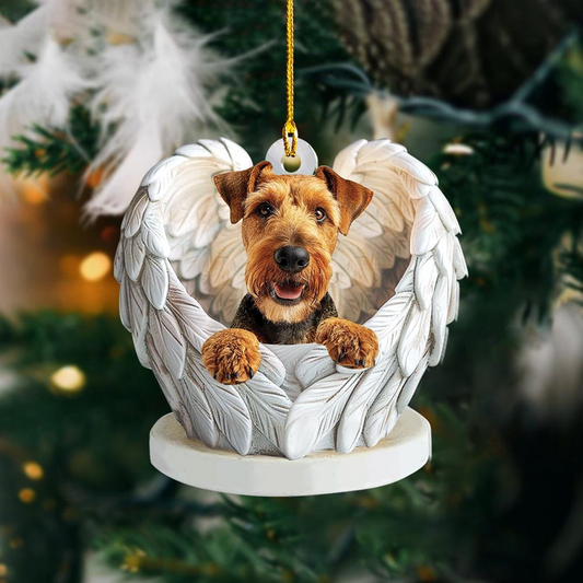 Airedale Terrier Dog Angel Wings Ornament, Christmas Cute Dog Flat Hanging Decor Ornament