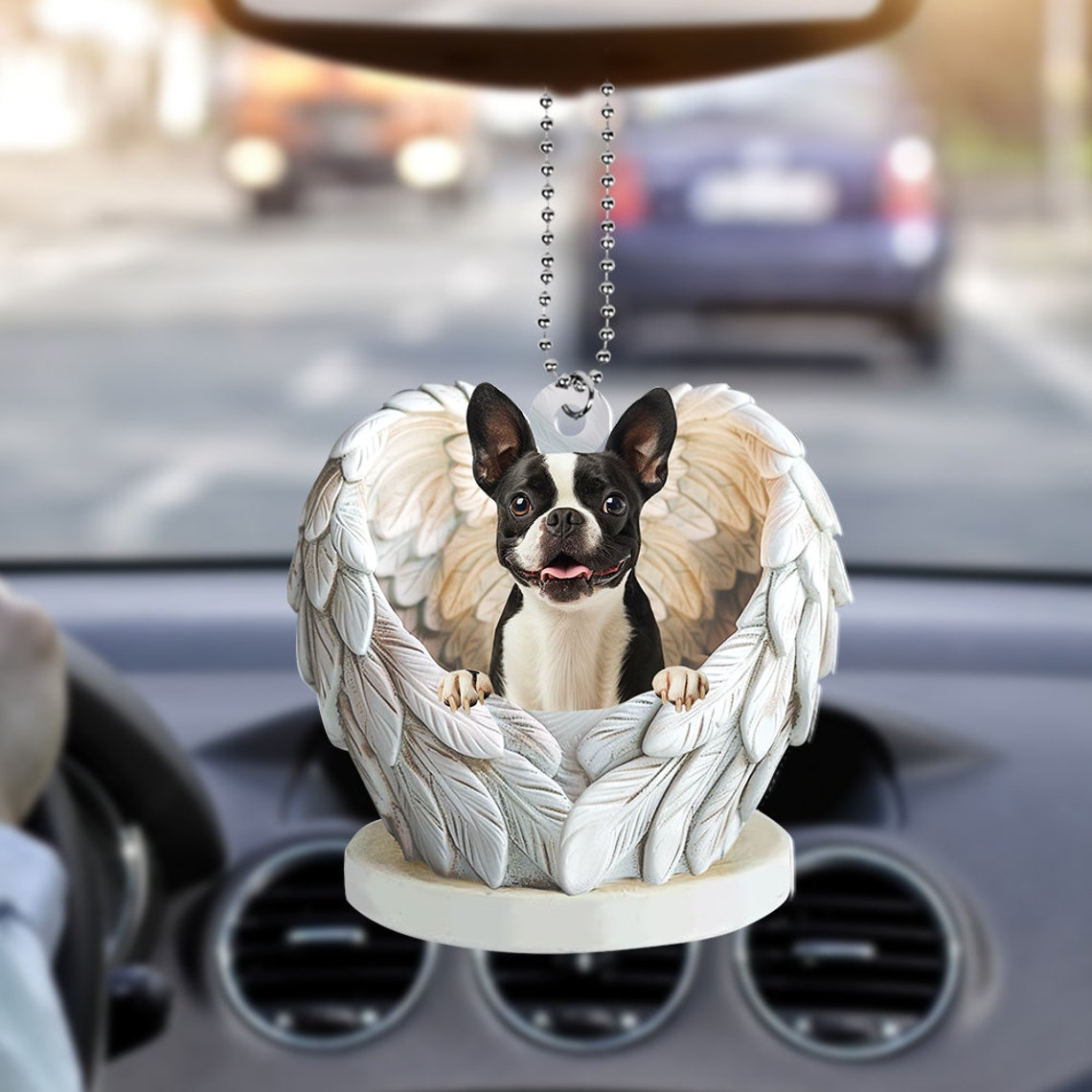 Boston Terrier Dog Angel Wings Christmas Ornament, Boston Terrier Dog Hanging Christmas Ornament