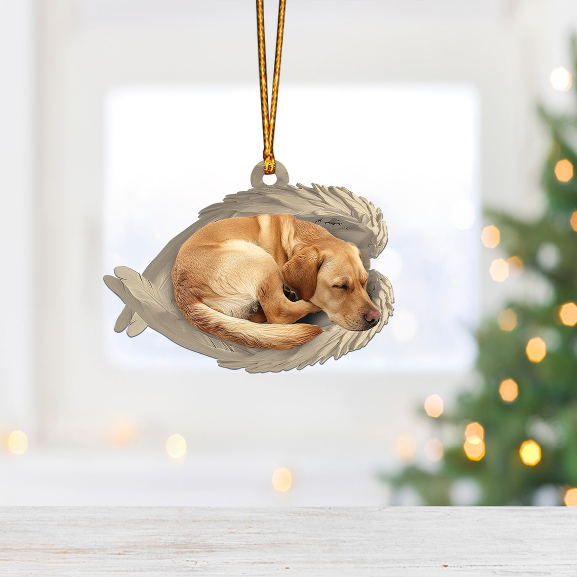 Labrador Retriever Dog Sleeping Angel Wings Ornament, Lovely Dog Hanging Christmas Ornament Decor