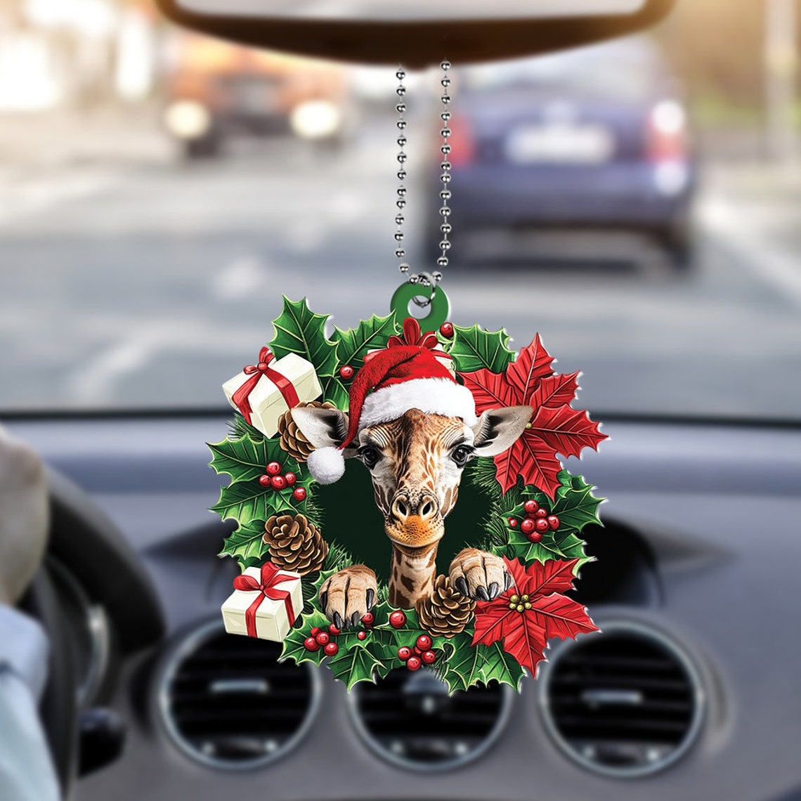 Giraffe Hanging Christmas Wreath Ornament, Ornament Giraffe Rearview Mirror Car Ornament Decor