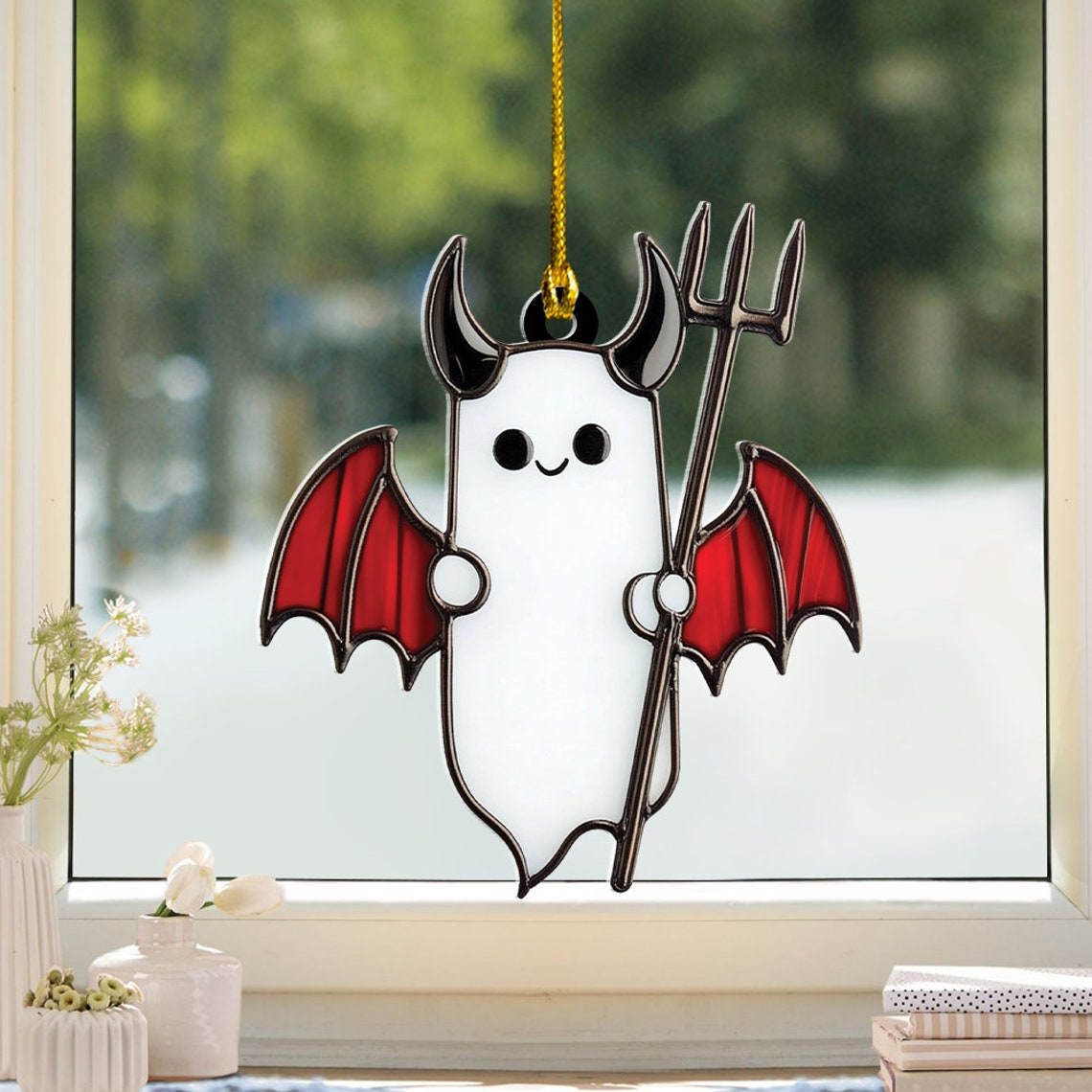 Cute Ghost Funny Halloween Hanging Window Suncatcher, Cute Ghost Window Hanging Decor