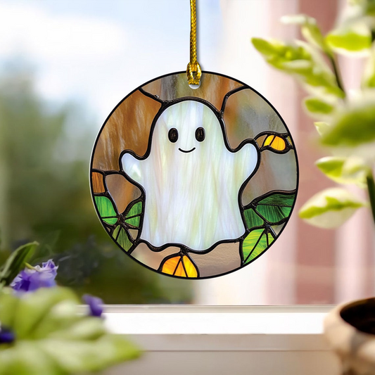 Funny Halloween Ghost Suncatcher Ornament, Halloween Funny Halloween Ghost Home Decor