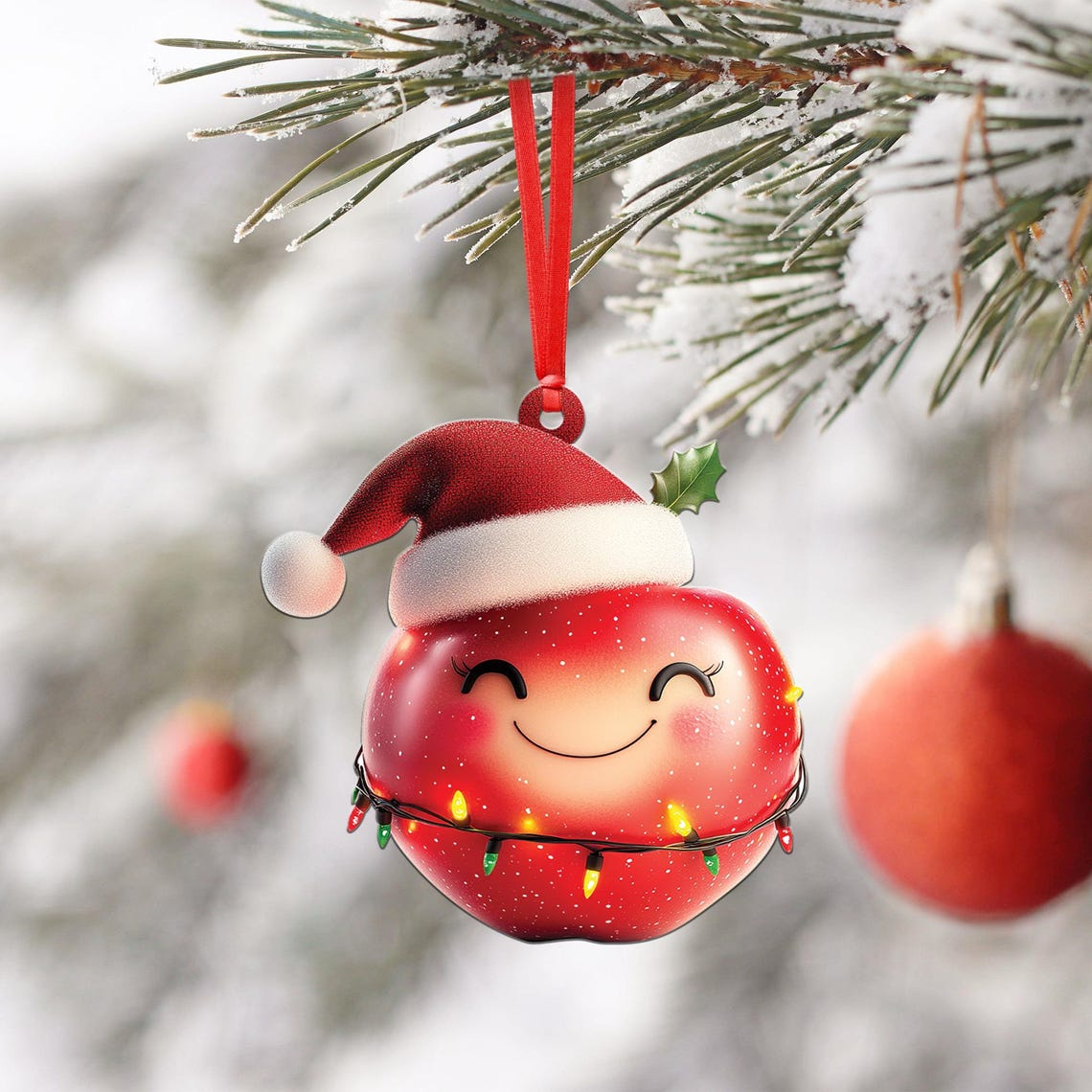 Lovely Apple Christmas Tree Ornament, Cute Apple Flat Hanging Christmas Ornament Decor