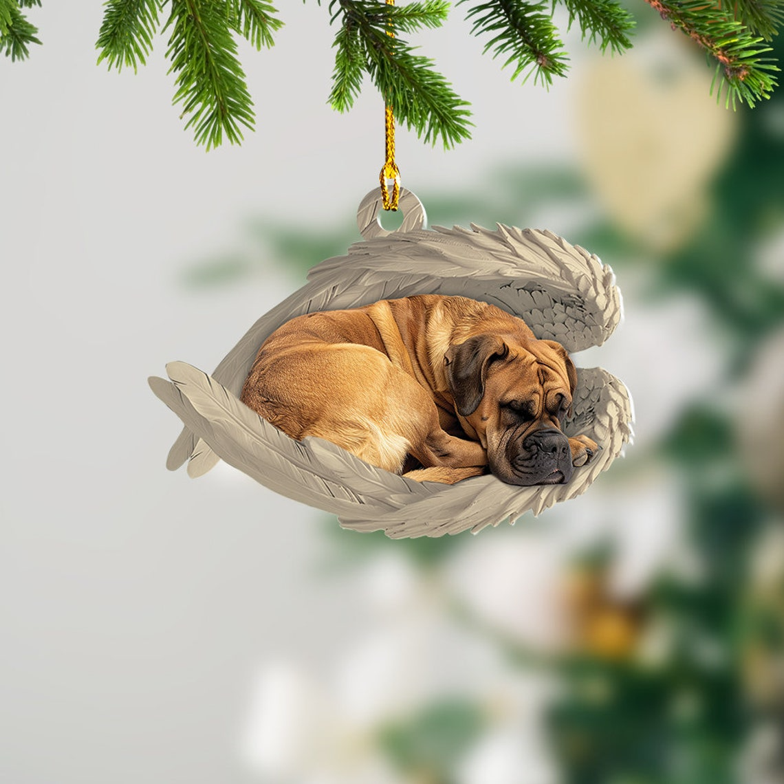 Boerboel Dog Sleeping Angel Wings Ornament, Boerboel Dog Hanging Christmas Ornament Gift