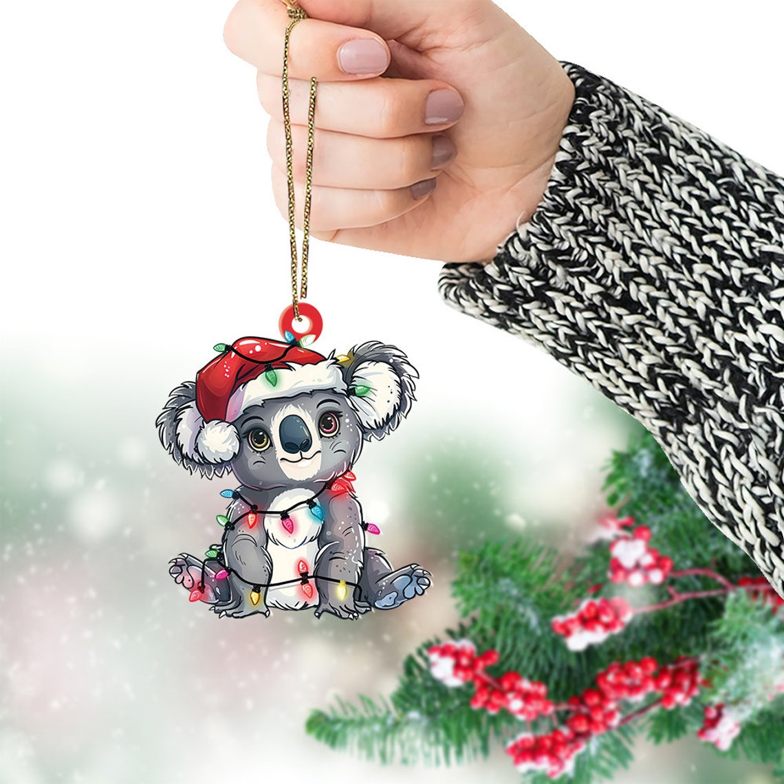 Cute Koala Christmas Lights Ornament, Koala Hanging Christmas Tree Ornament Decor Gift