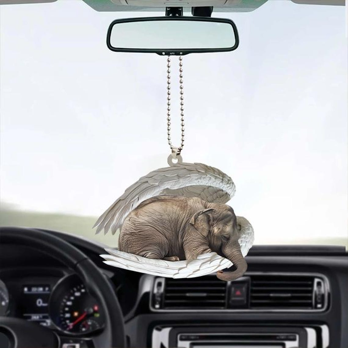 Christmas Elephant Angel Wings Car Ornament, Cute Elephant Sleeping Christmas Ornament Decor