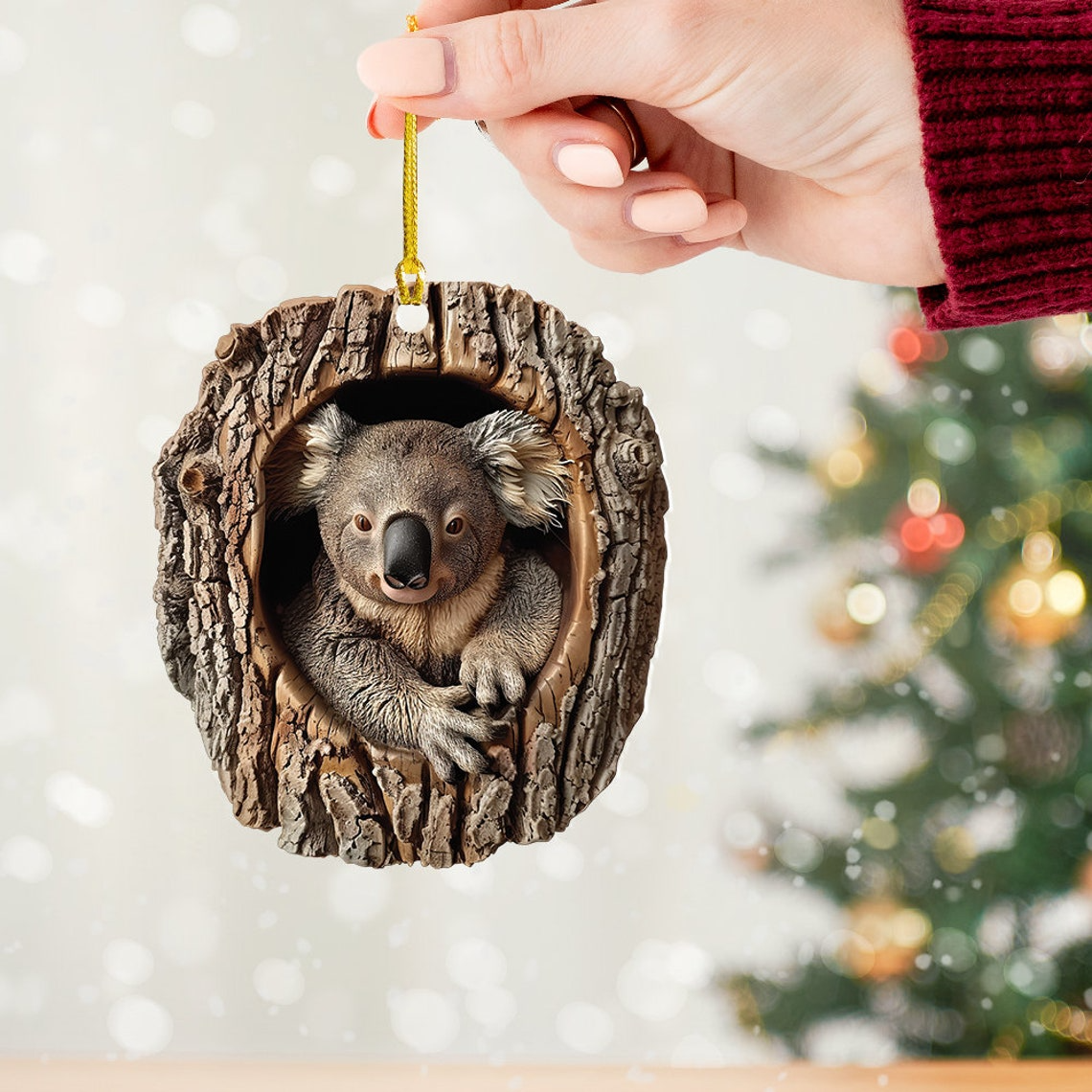 Koala Flat Hanging Christmas Ornament Gift, Christmas Koala Rearview Mirror Car Ornament Decor