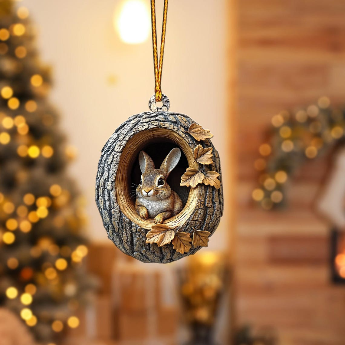 Lovely Rabbit Christmas Ornament Holiday, Rabbit Rearview Mirror Car Christmas Ornament