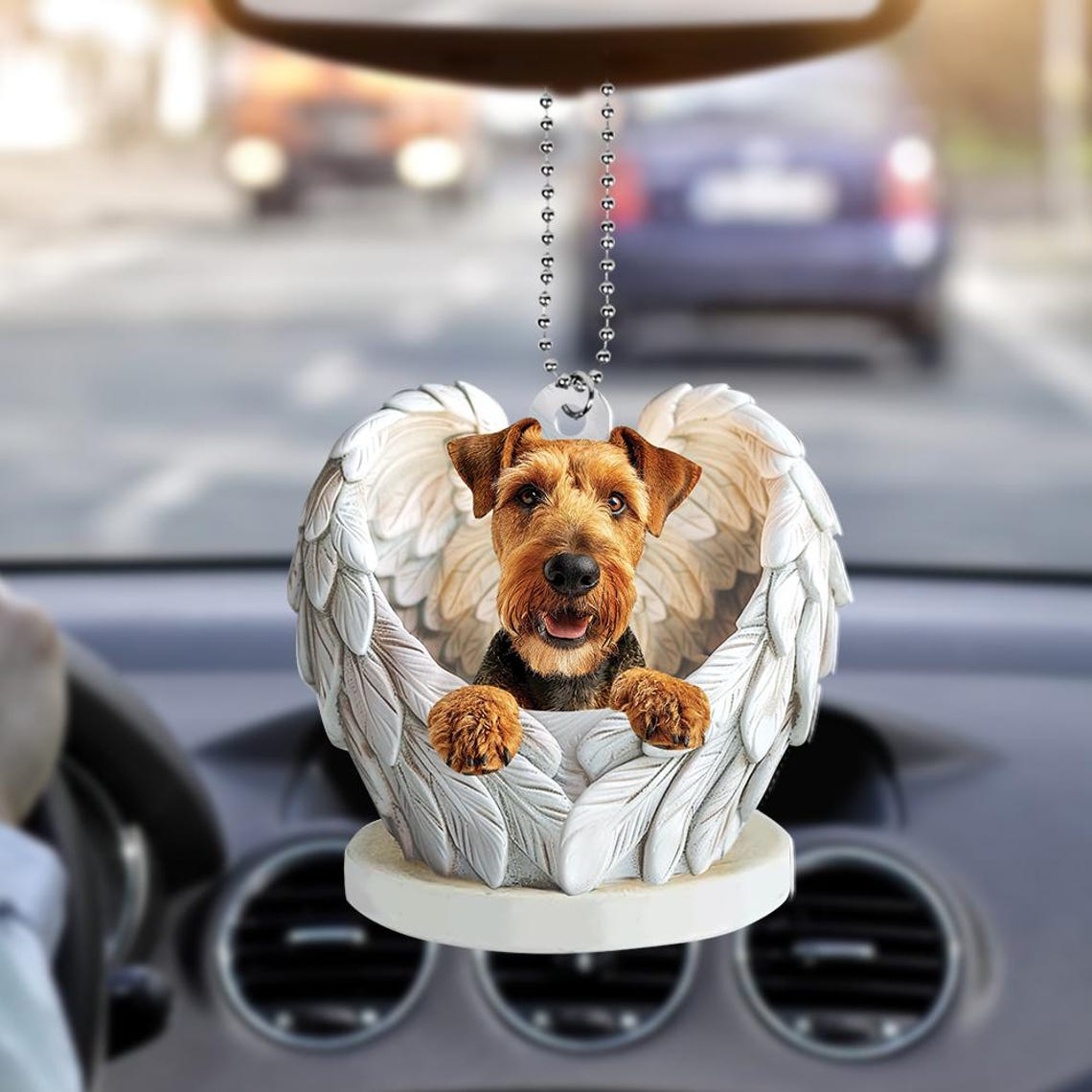 Airedale Terrier Dog Angel Wings Ornament, Christmas Cute Dog Flat Hanging Decor Ornament