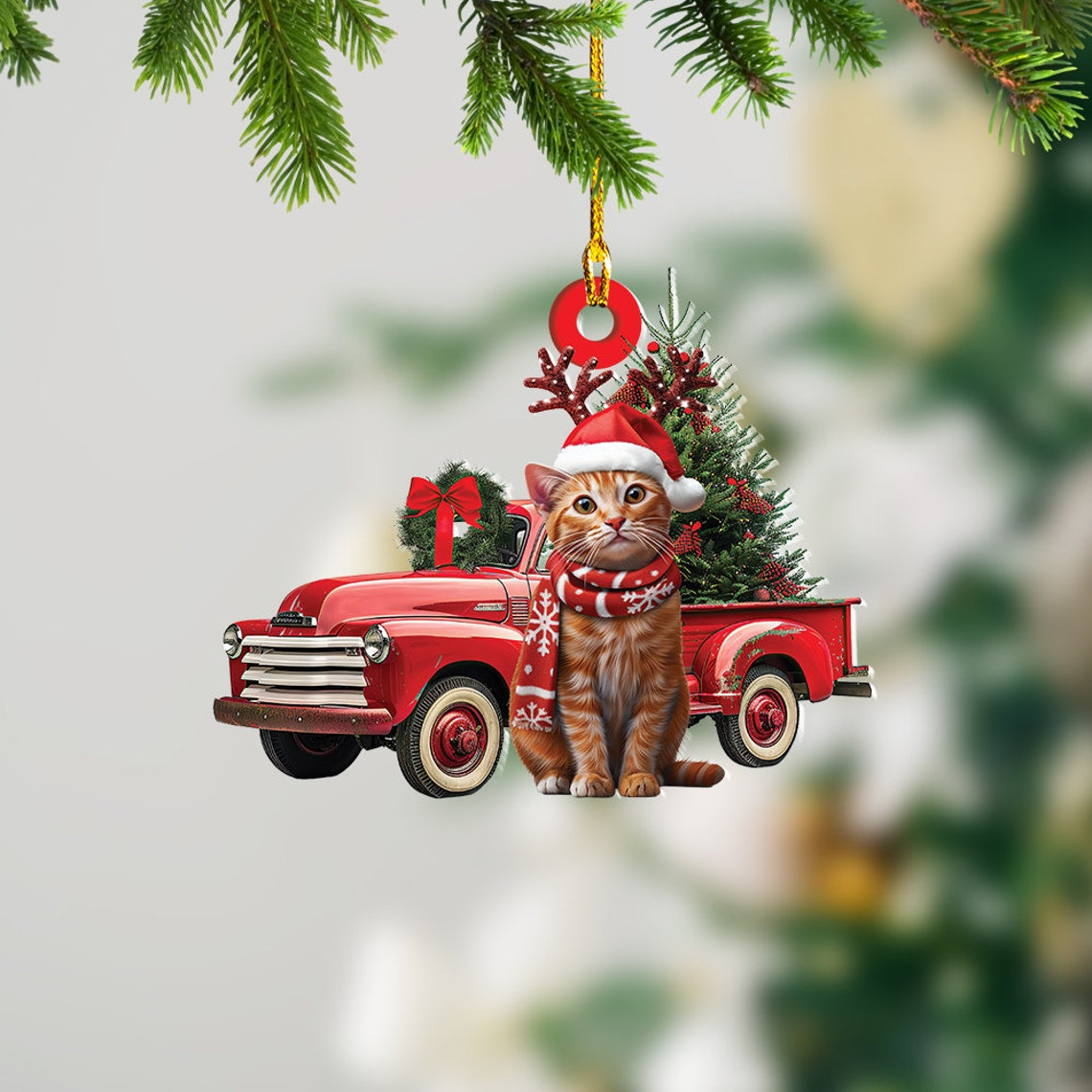 Cute Chausie Cat Christmas Tree Ornament Gift, Cat Hanging Christmas Ornament Decor Holiday