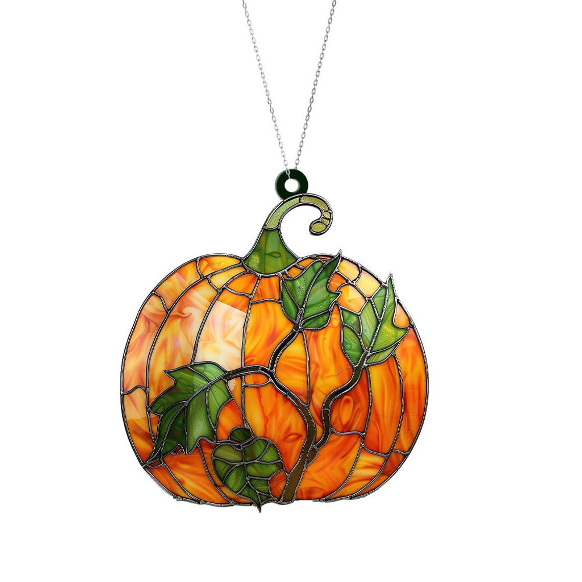 Pumpkin & Leaves Autumn Suncatcher, Halloween Pumpkin Hanging Window Ornament