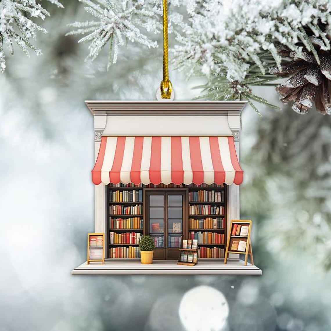 Classic Bookstore Hanging Christmas Ornament, Christmas Librarian Ornament Decor Holiday Gift