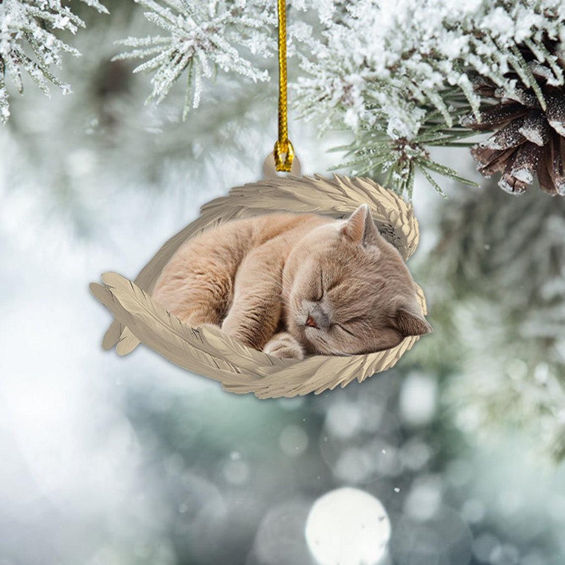 British Shorthair Cat Sleeping Angel Wings Ornament Gift, British Shorthair Cat Christmas Ornament