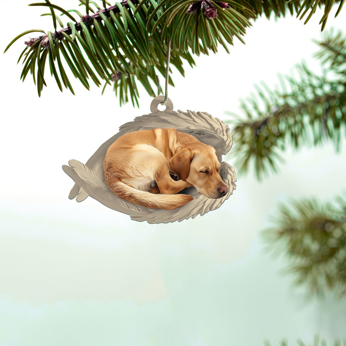 Labrador Retriever Dog Sleeping Angel Wings Ornament, Lovely Dog Hanging Christmas Ornament Decor