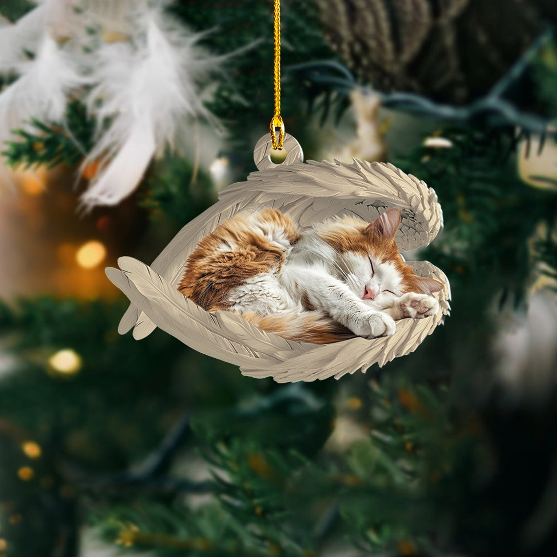 Christmas Turkish Van Cat Sleeping Angel Ornament, Turkish Van Cat Angel Wings Hanging Decor