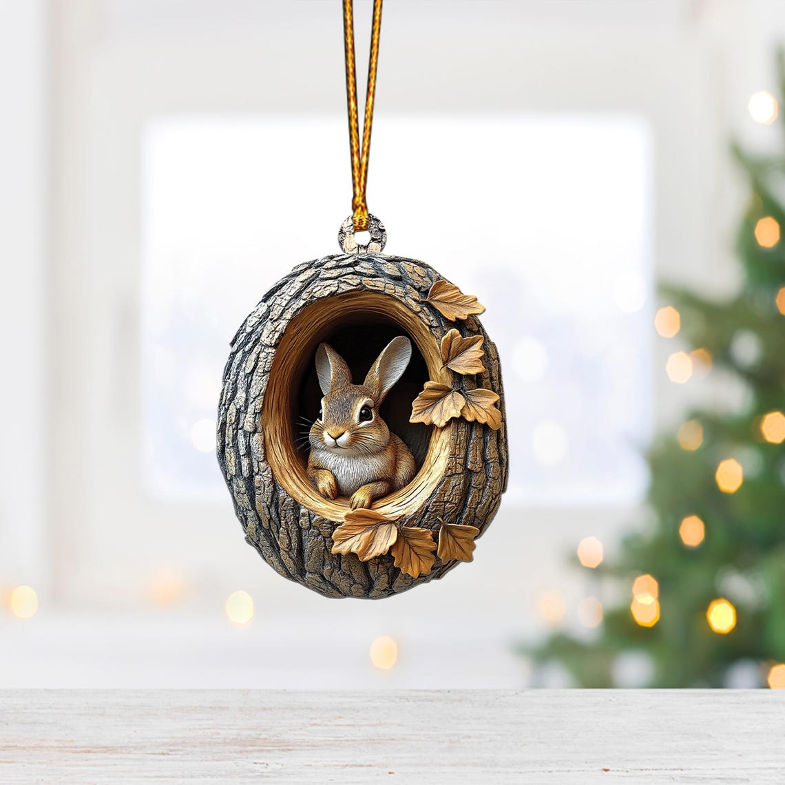 Lovely Rabbit Christmas Ornament Holiday, Rabbit Rearview Mirror Car Christmas Ornament