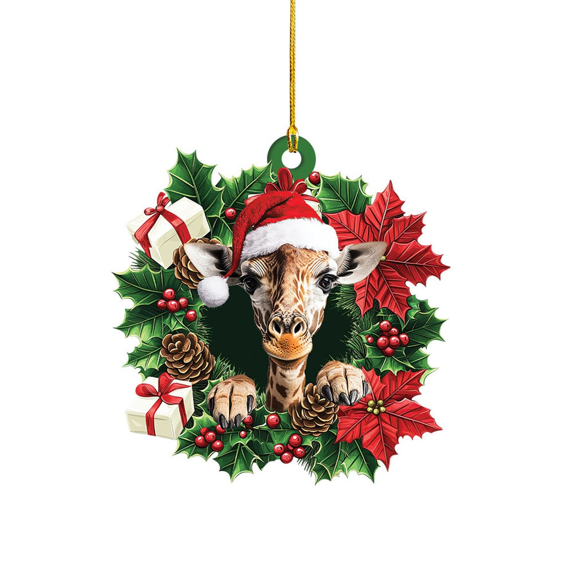 Giraffe Hanging Christmas Wreath Ornament, Ornament Giraffe Rearview Mirror Car Ornament Decor