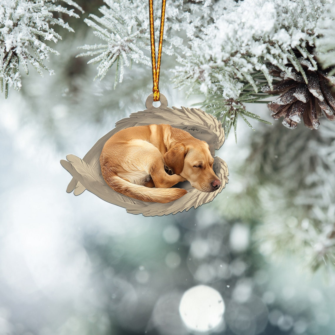 Labrador Retriever Dog Sleeping Angel Wings Ornament, Lovely Dog Hanging Christmas Ornament Decor