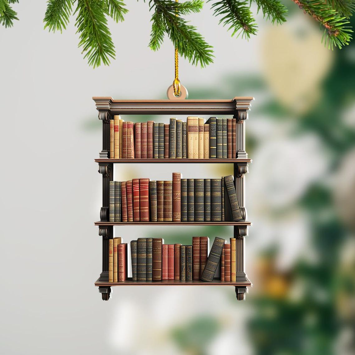 Bookshelf Christmas Hanging Ornament, Bookstore Reading Books Christmas Ornament Decor