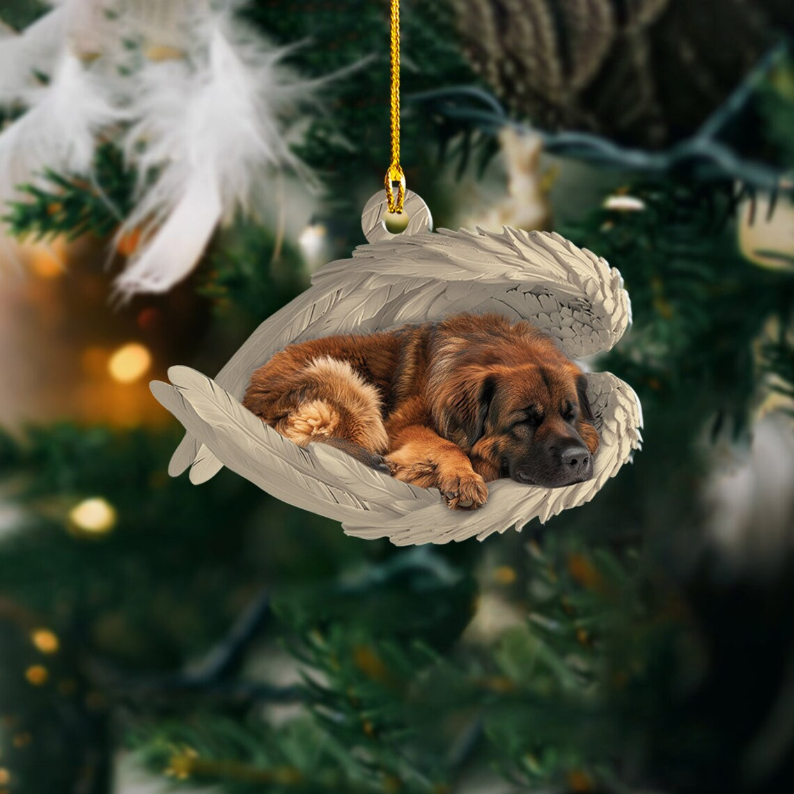 Leonberger Dog Sleeping Angel Wings Ornament, Leonberger Dog Hanging Christmas Ornament Gift