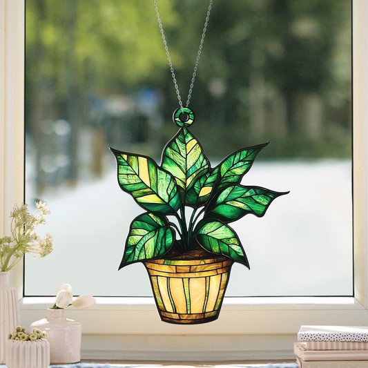 Monstera Leaves Suncatcher, Monstera Plant Suncatcher Ornament