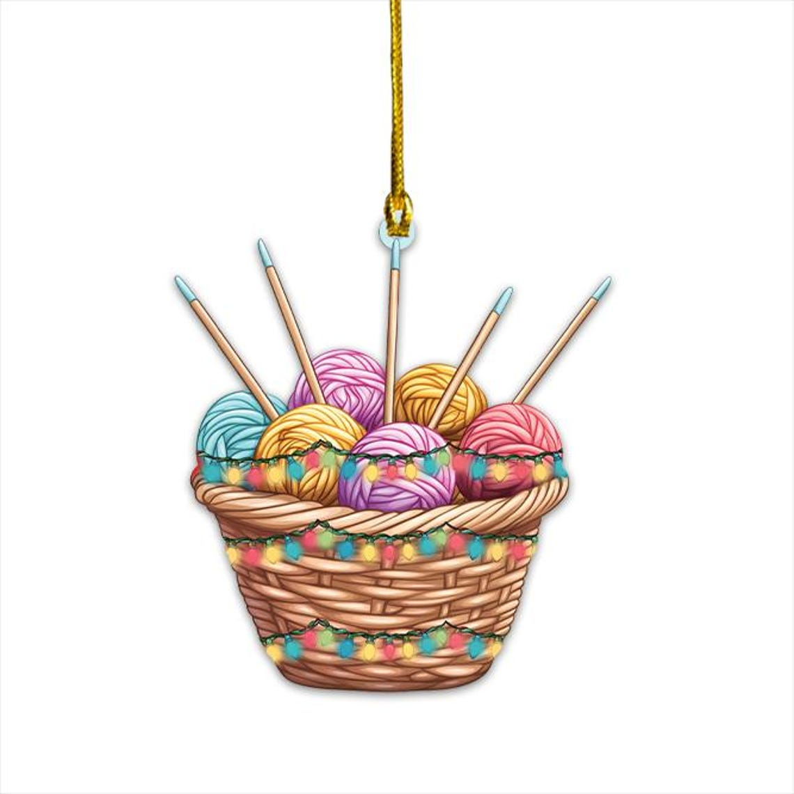 Knitting Basket Christmas Tree Ornament Decor, Christmas Knitting Yarn Hanging Ornament Decor