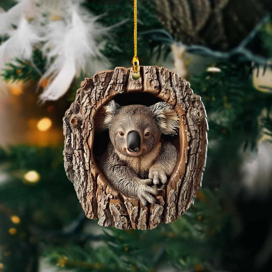 Koala Flat Hanging Christmas Ornament Gift, Christmas Koala Rearview Mirror Car Ornament Decor