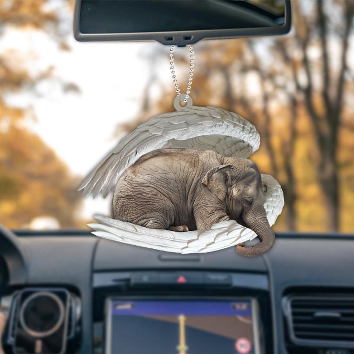 Christmas Elephant Angel Wings Car Ornament, Cute Elephant Sleeping Christmas Ornament Decor