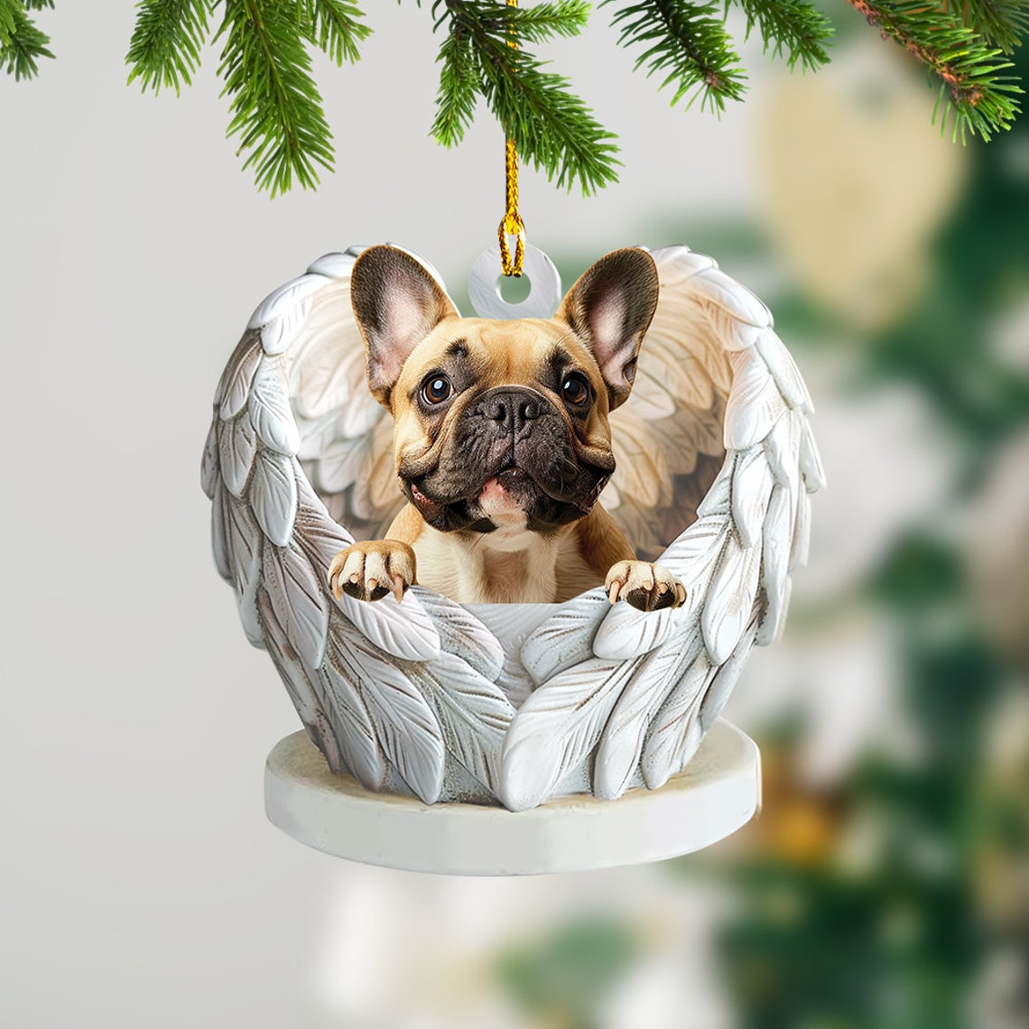 French Bulldog Angel Wings Hanging Ornament, French Bulldog Christmas Ornament Decor Holiday Gift