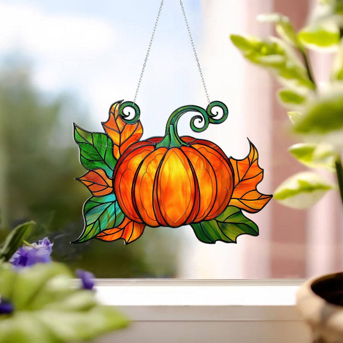 Halloween Cute Pumpkin Suncatcher, Pumpkin Hanging Ornament Decor Gift