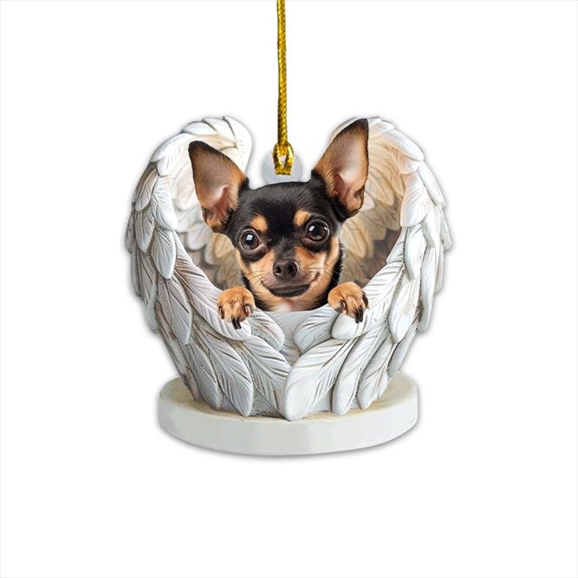 Cute Chihuahua Dog Angel Wings Ornament, Chihuahua Dog Flat Hanging Christmas Ornament Decor