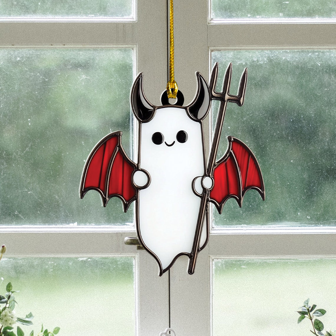 Cute Ghost Funny Halloween Hanging Window Suncatcher, Cute Ghost Window Hanging Decor