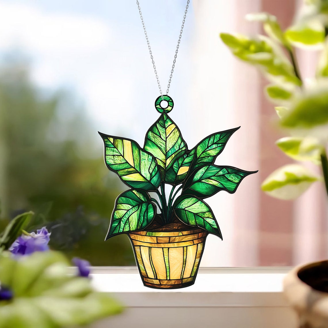 Monstera Leaves Suncatcher, Monstera Plant Suncatcher Ornament