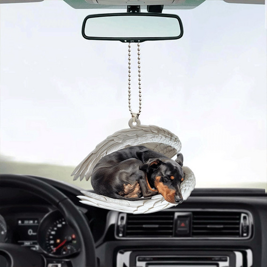 Doberman Pinscher Dog Angel Wings Car Hanging Ornament, Cute Dog Sleeping Christmas Gift Ornament