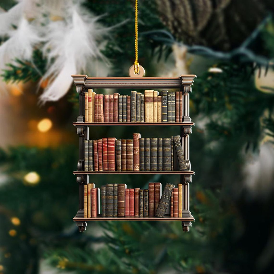 Bookshelf Christmas Hanging Ornament, Bookstore Reading Books Christmas Ornament Decor