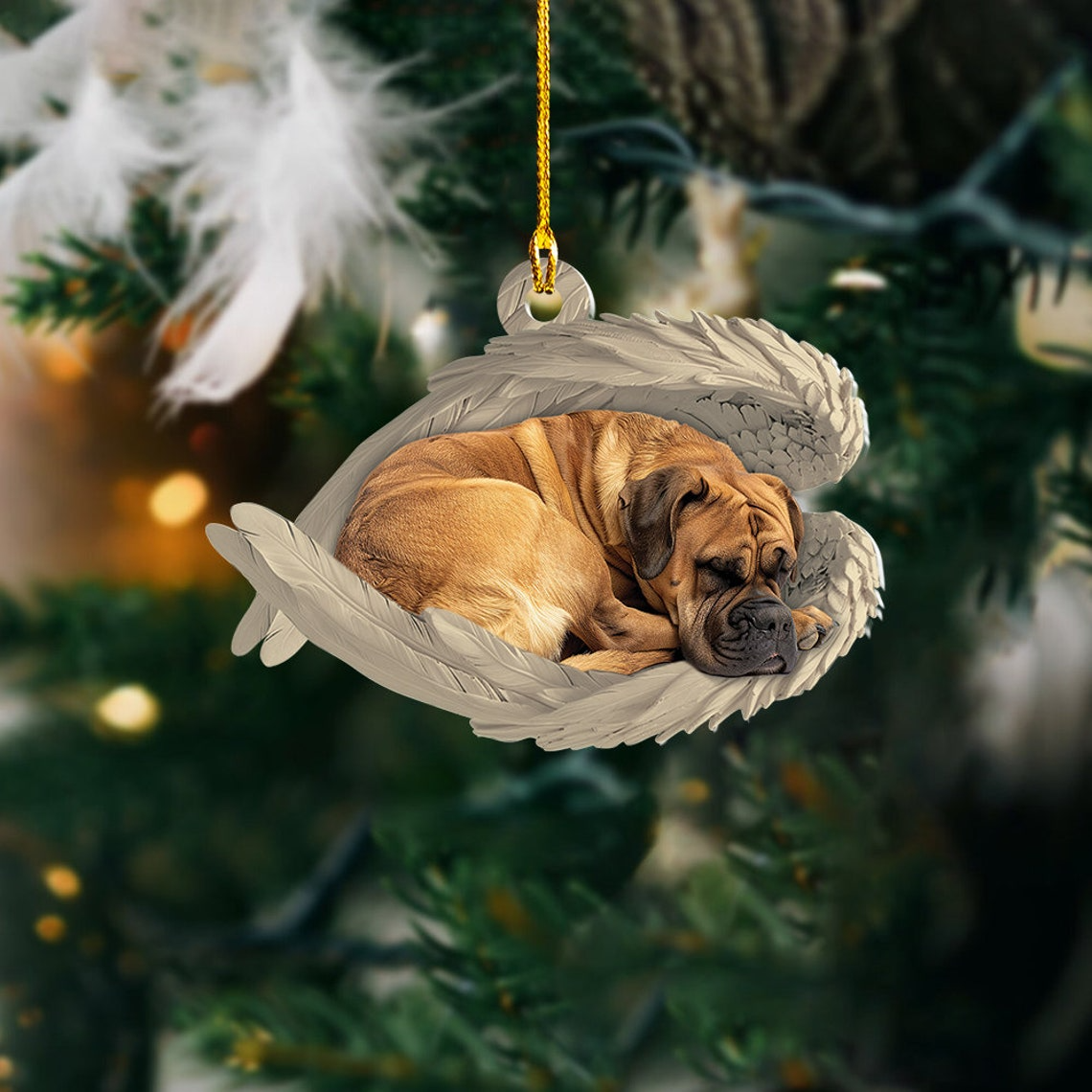 Boerboel Dog Sleeping Angel Wings Ornament, Boerboel Dog Hanging Christmas Ornament Gift