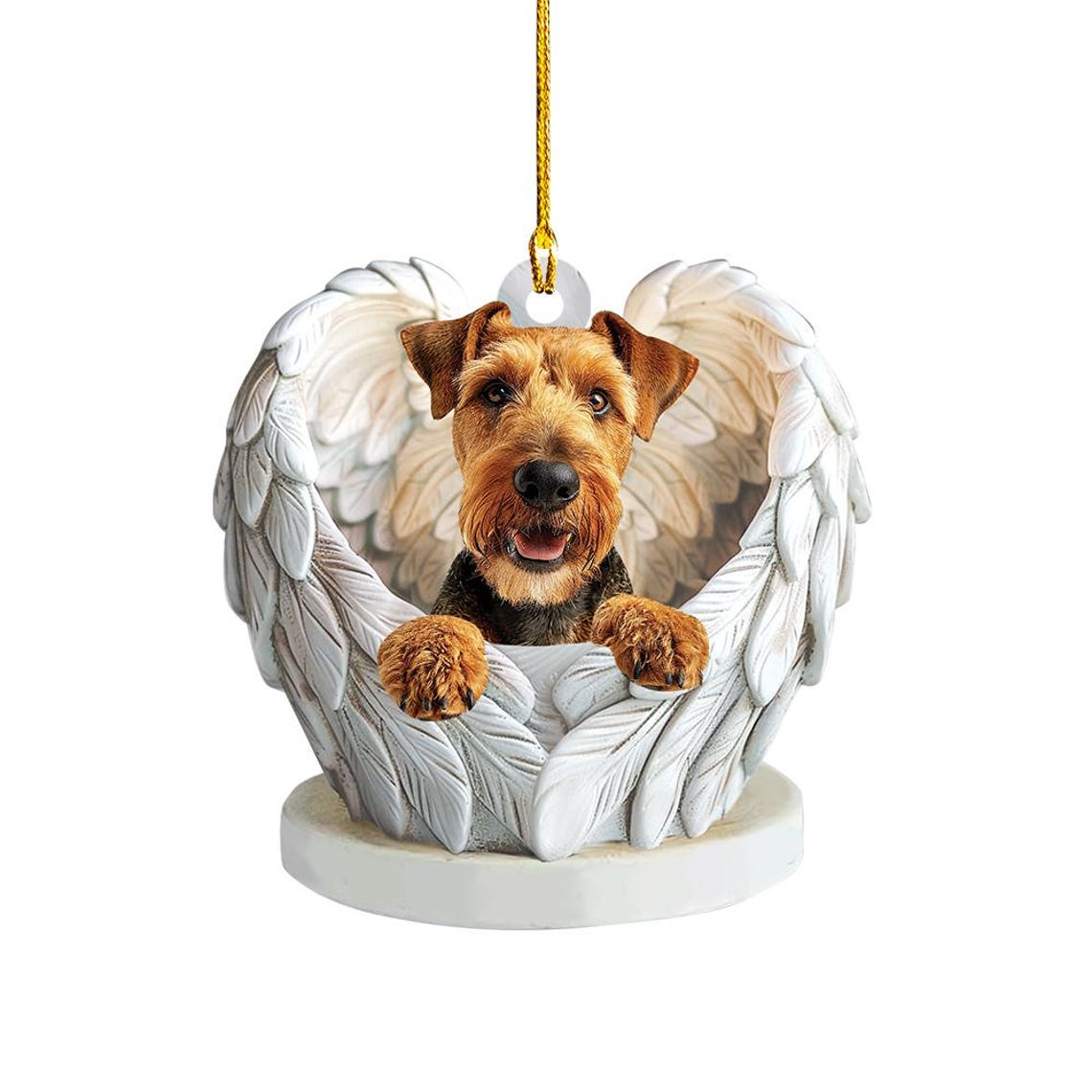 Airedale Terrier Dog Angel Wings Ornament, Christmas Cute Dog Flat Hanging Decor Ornament