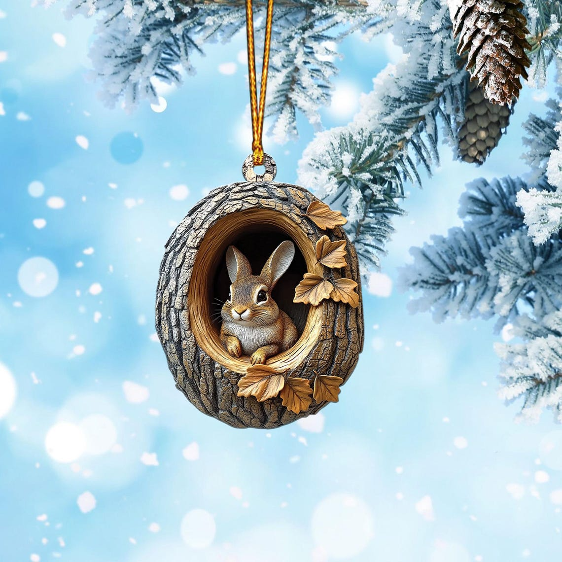 Lovely Rabbit Christmas Ornament Holiday, Rabbit Rearview Mirror Car Christmas Ornament