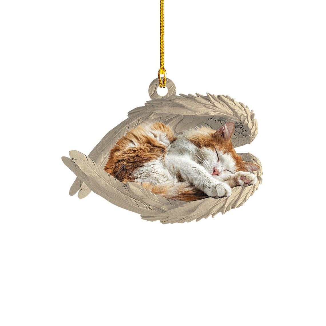 Christmas Turkish Van Cat Sleeping Angel Ornament, Turkish Van Cat Angel Wings Hanging Decor