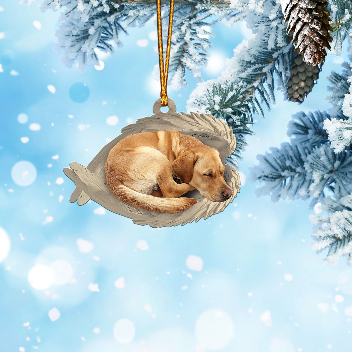 Labrador Retriever Dog Sleeping Angel Wings Ornament, Lovely Dog Hanging Christmas Ornament Decor