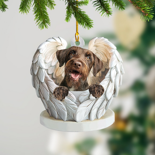 German Wirehaired Pointer Dog Angel Wings Ornament, Cute Dog Hanging Christmas Ornament Gift