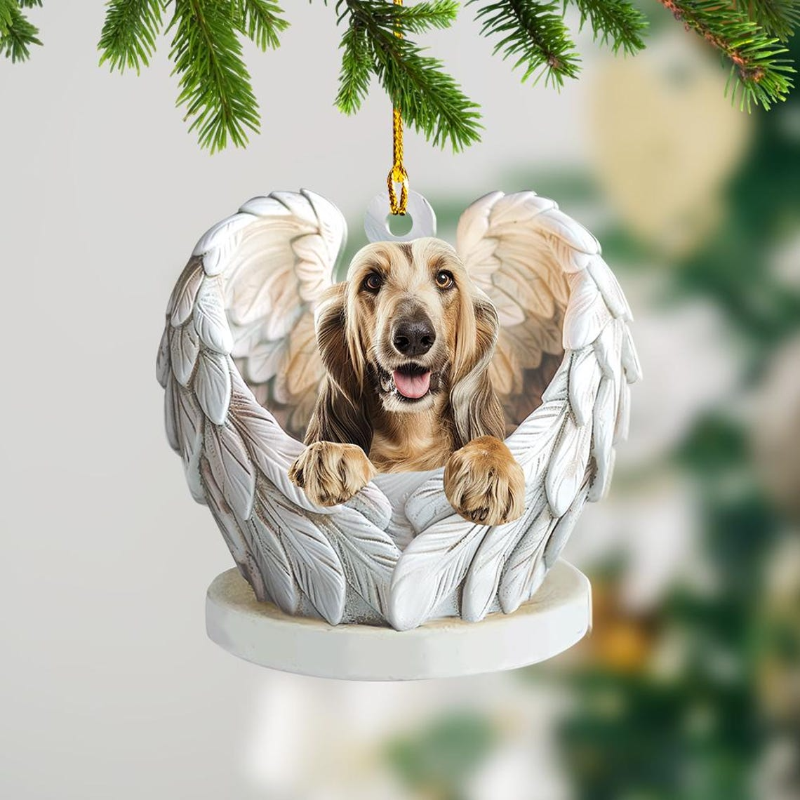 Afghan Hounds Dog Angel Wings Christmas Ornament, Cute Dog Flat Christmas Ornament Decor Gift