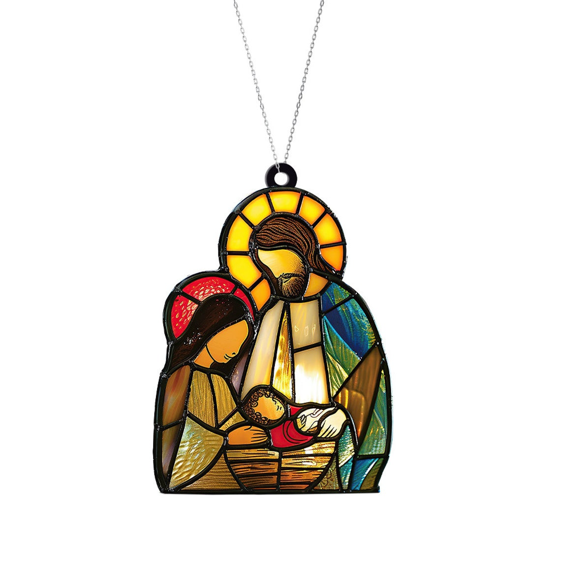 Jesus Nativity Family Suncatcher Ornament, Christian Faith Window Suncatcher