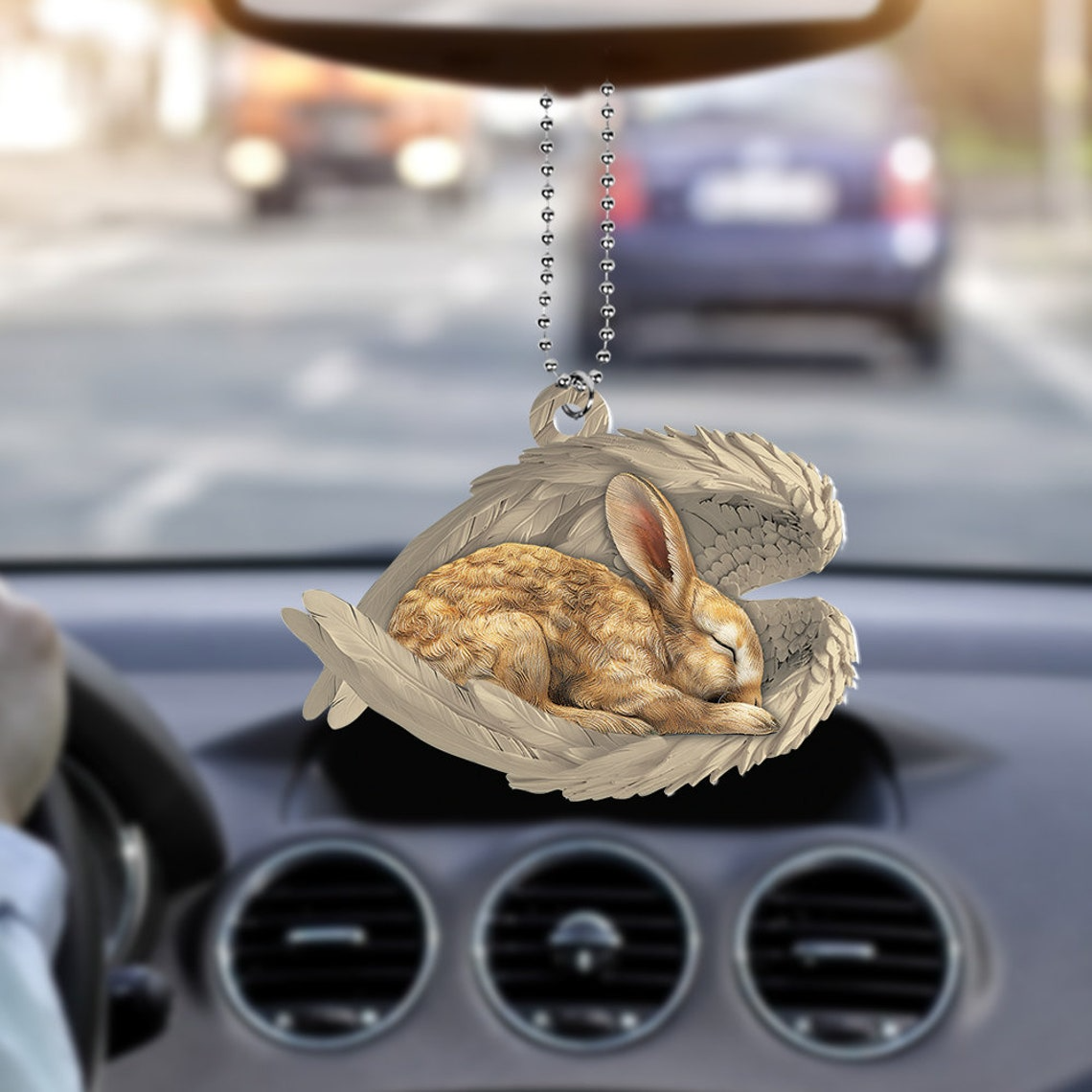 Rabbit Sleeping Angel Ornament Christmas, Cute Bunny Car Hanging Ornament Decor Gift