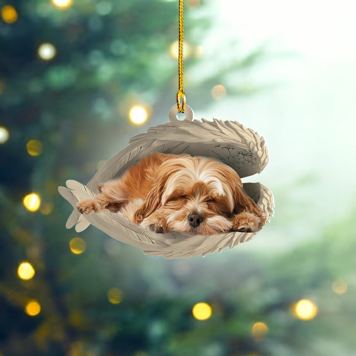 Havanese Dog Sleeping Angel Wings Ornament, Havanese Dog Hanging Christmas Ornament Gift